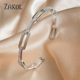 Geometric Hollow Cuff Bangle with Cubic Zircon