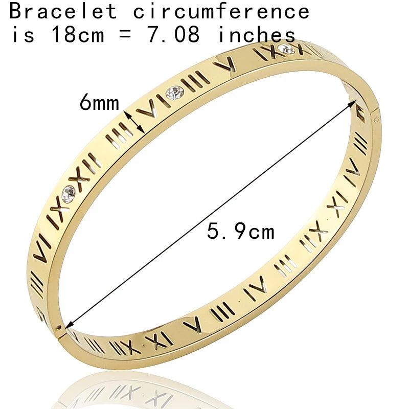 Titanium Steel Crystal Bangles Roman Numerals Women's Bracelet