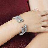 Rhinestone Bangle Open Cuff Roman Numerals Bracelet Stainless Steel Women