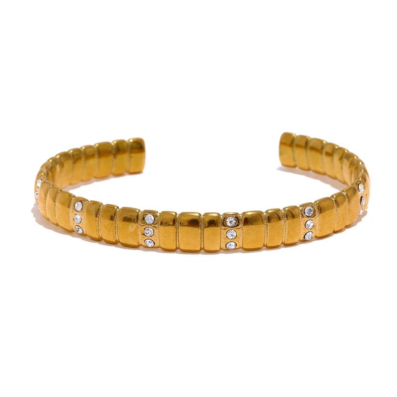 62mm Waterproof 316L SS Open Cuff Bracelet Bangle CZ Charm Texture Jewelry Women