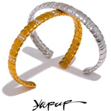 62mm Waterproof 316L SS Open Cuff Bracelet Bangle CZ Charm Texture Jewelry Women