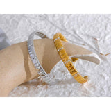 62mm Waterproof 316L SS Open Cuff Bracelet Bangle CZ Charm Texture Jewelry Women