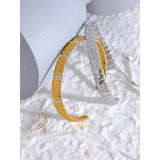 62mm Waterproof 316L SS Open Cuff Bracelet Bangle CZ Charm Texture Jewelry Women
