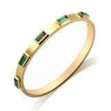 Stainless Steel CZ Charm Bracelet Bangle for Women Green Crystal Cuff