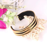 Leather Metal Cuff Bangles Women Men Stainless Steel Rose Stripe Bracelet