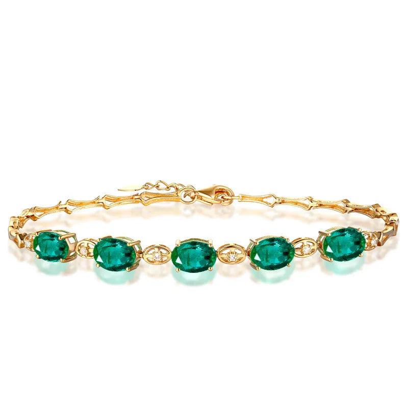 14K Rose Emerald Gem Bracelet Women's Gift