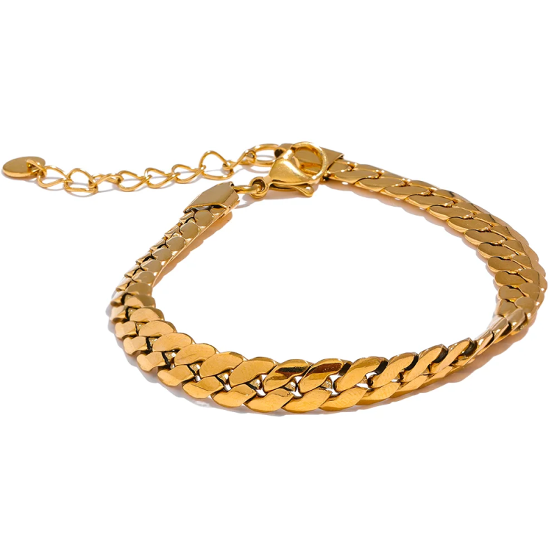 Stainless Steel Chain Polished Wrist Bracelet Bangle 18K PVD Plated