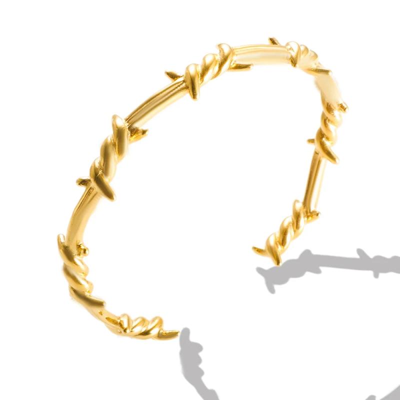 Punk Thorns Wire Bangle for Men Stainless Steel Cuff Bracelet