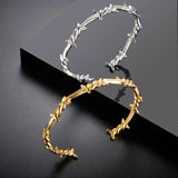 Punk Thorns Wire Bangle for Men Stainless Steel Cuff Bracelet