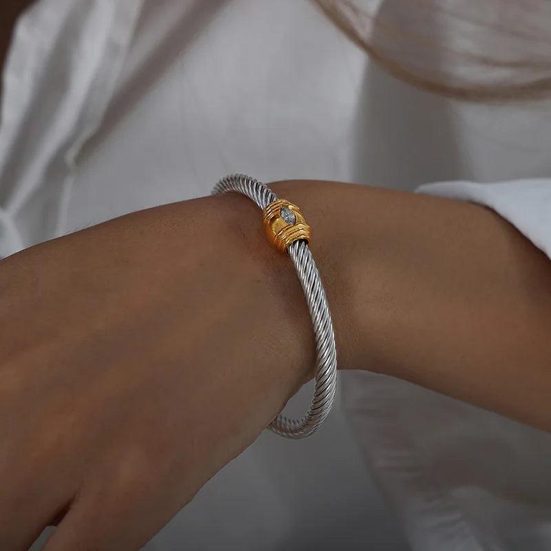 Adjustable Cuff Bangle with Cubic Zircon Stones