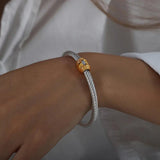 Adjustable Cuff Bangle with Cubic Zircon Stones
