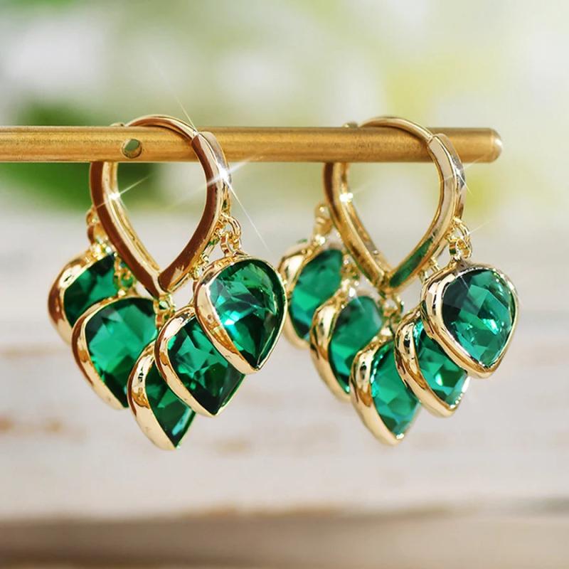 Green Heart Romantic Hoop Earrings for Women