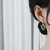 Green Heart Romantic Hoop Earrings for Women
