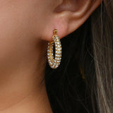 Paved Pearl CZ Hoop Earrings Stainless Steel Geometric Circle Jewelry