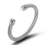 Stainless Steel Wire Rope Bangle Zircon Cuff Bracelet Adjustable