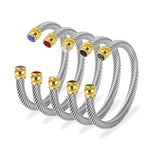 Stainless Steel Wire Rope Bangle Zircon Cuff Bracelet Adjustable