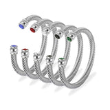 Stainless Steel Wire Rope Bangle Zircon Cuff Bracelet Adjustable