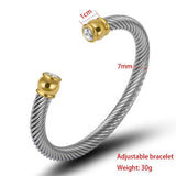 Stainless Steel Wire Rope Bangle Zircon Cuff Bracelet Adjustable