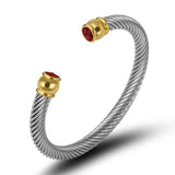 Stainless Steel Wire Rope Bangle Zircon Cuff Bracelet Adjustable
