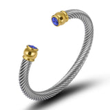 Stainless Steel Wire Rope Bangle Zircon Cuff Bracelet Adjustable