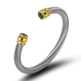Stainless Steel Wire Rope Bangle Zircon Cuff Bracelet Adjustable