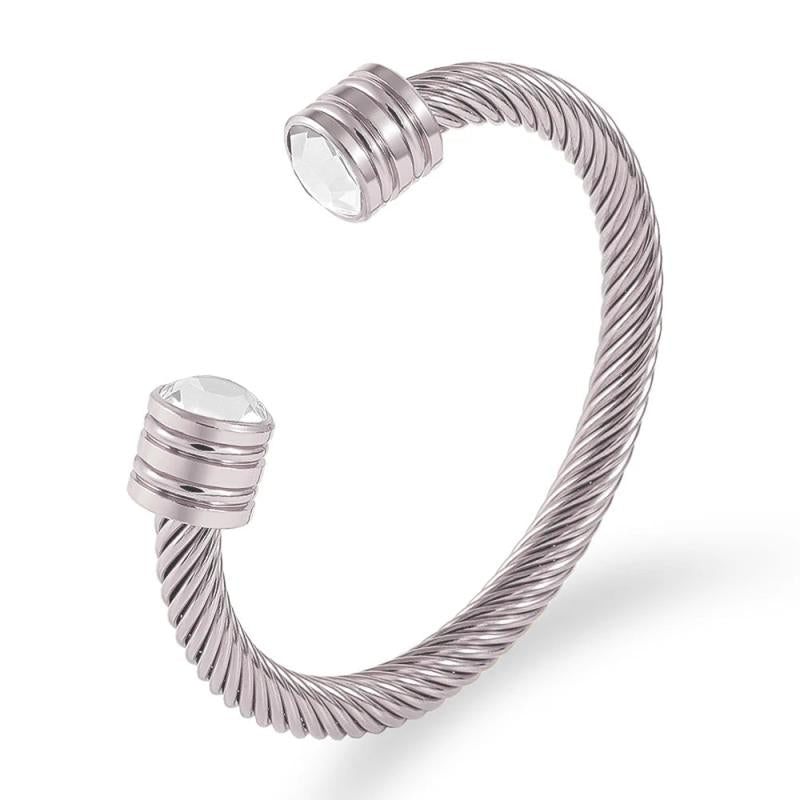 Retro Wire Rope Chain Stainless Steel Bracelet with Zircon Bangle