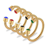 Retro Wire Rope Chain Stainless Steel Bracelet with Zircon Bangle