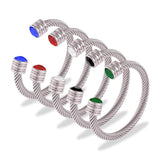 Retro Wire Rope Chain Stainless Steel Bracelet with Zircon Bangle