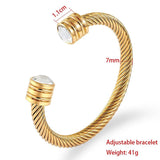 Retro Wire Rope Chain Stainless Steel Bracelet with Zircon Bangle