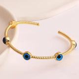 Evil Eye Bangle Copper Adjustable Charm Cuff Bracelet for Women