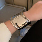 Exaggerated Wide Metal Wave Bracelet for Women