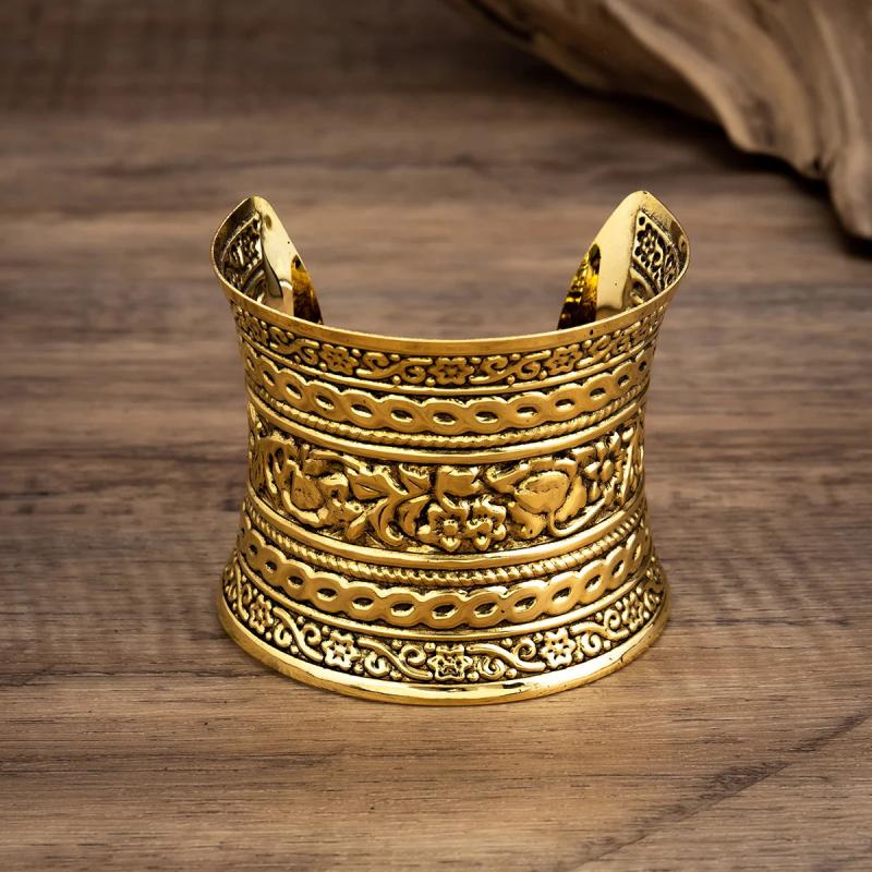 Large Flower Open Cuff Bracelet for Women Retro Wide Bangle Jewelry