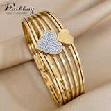Rhinestone Heart Wide Stainless Steel Bangle Bracelet Charm Gift