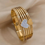 Rhinestone Heart Wide Stainless Steel Bangle Bracelet Charm Gift