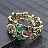 Sunspicems Bohemia Crystal Bracelet Vintage Bangle Women Hollow Flower Cuff