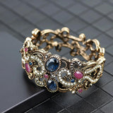 Sunspicems Bohemia Crystal Bracelet Vintage Bangle Women Hollow Flower Cuff