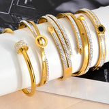 Stainless Steel Lock Nail Bangle with Zircon, Couple Wrist Gift