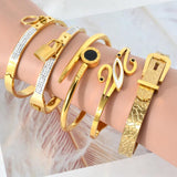 Stainless Steel Lock Nail Bangle with Zircon, Couple Wrist Gift