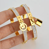 Stainless Steel Lock Nail Bangle with Zircon, Couple Wrist Gift