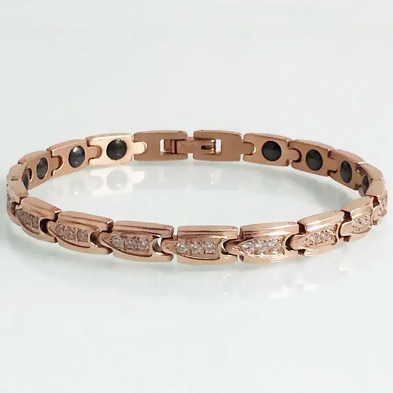 Rose Plated CZ Magnetic Wristband for Women Health