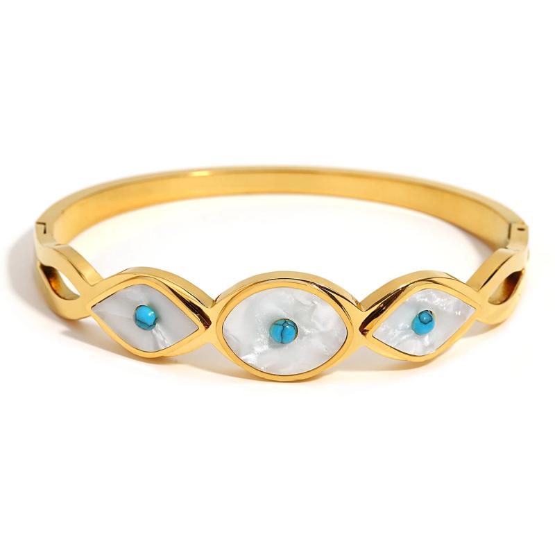 Evil Eye Enamel Rhinestone Bangle Bracelet 18K Plated