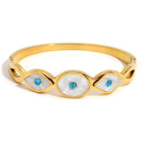 Evil Eye Enamel Rhinestone Bangle Bracelet 18K Plated