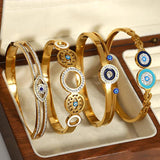 Evil Eye Enamel Rhinestone Bangle Bracelet 18K Plated