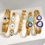 Evil Eye Enamel Rhinestone Bangle Bracelet 18K Plated