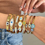 Evil Eye Enamel Rhinestone Bangle Bracelet 18K Plated