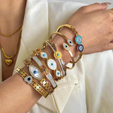 Evil Eye Enamel Rhinestone Bangle Bracelet 18K Plated