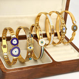 Evil Eye Enamel Rhinestone Bangle Bracelet 18K Plated
