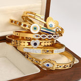Evil Eye Enamel Rhinestone Bangle Bracelet 18K Plated