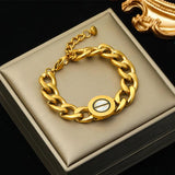 316L Stainless Steel Round Charm Thick Chain Bracelet For Women