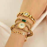 316L Stainless Steel Round Charm Thick Chain Bracelet For Women